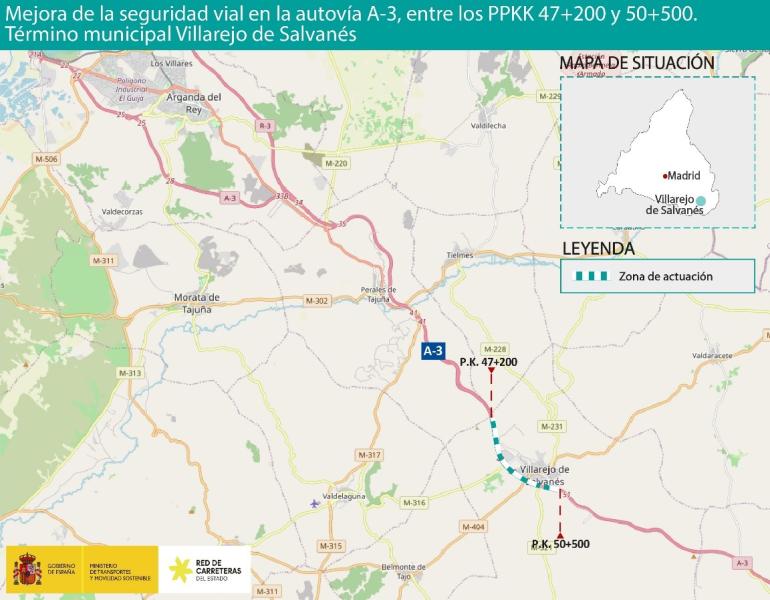 Transportes somete a información pública el proyecto de trazado para mejorar la autovía A-3 en Villarejo de Salvanés, con una inversión de 7,47 millones de euros<br/>